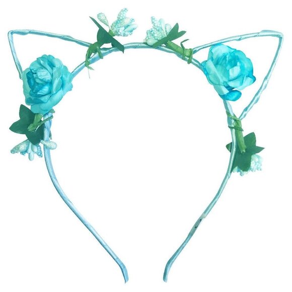 Blue Charm Cat Ear Floral Flower Headband Kitten Halloween Hair Band Costume - Picture 1 of 1